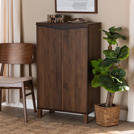 Baxton Studio Talon ModernTwo-Tone Walnut Brown and Dark Grey Finished Wood 2-Door Shoe Storage Cabinet 195-11724-ZORO